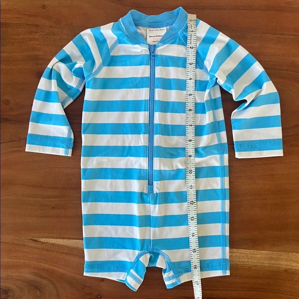 Hanna Andersson Blue and White Striped Kids Rash Guard One-Piece